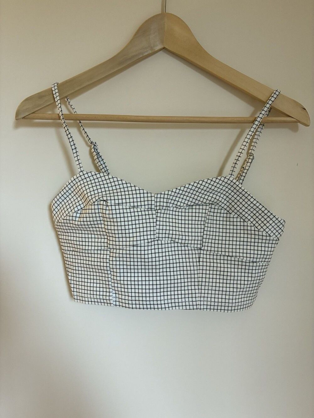 Altar'd state S Black/White Check Sweetheart Spaghetti Strap Cropped Cami Top